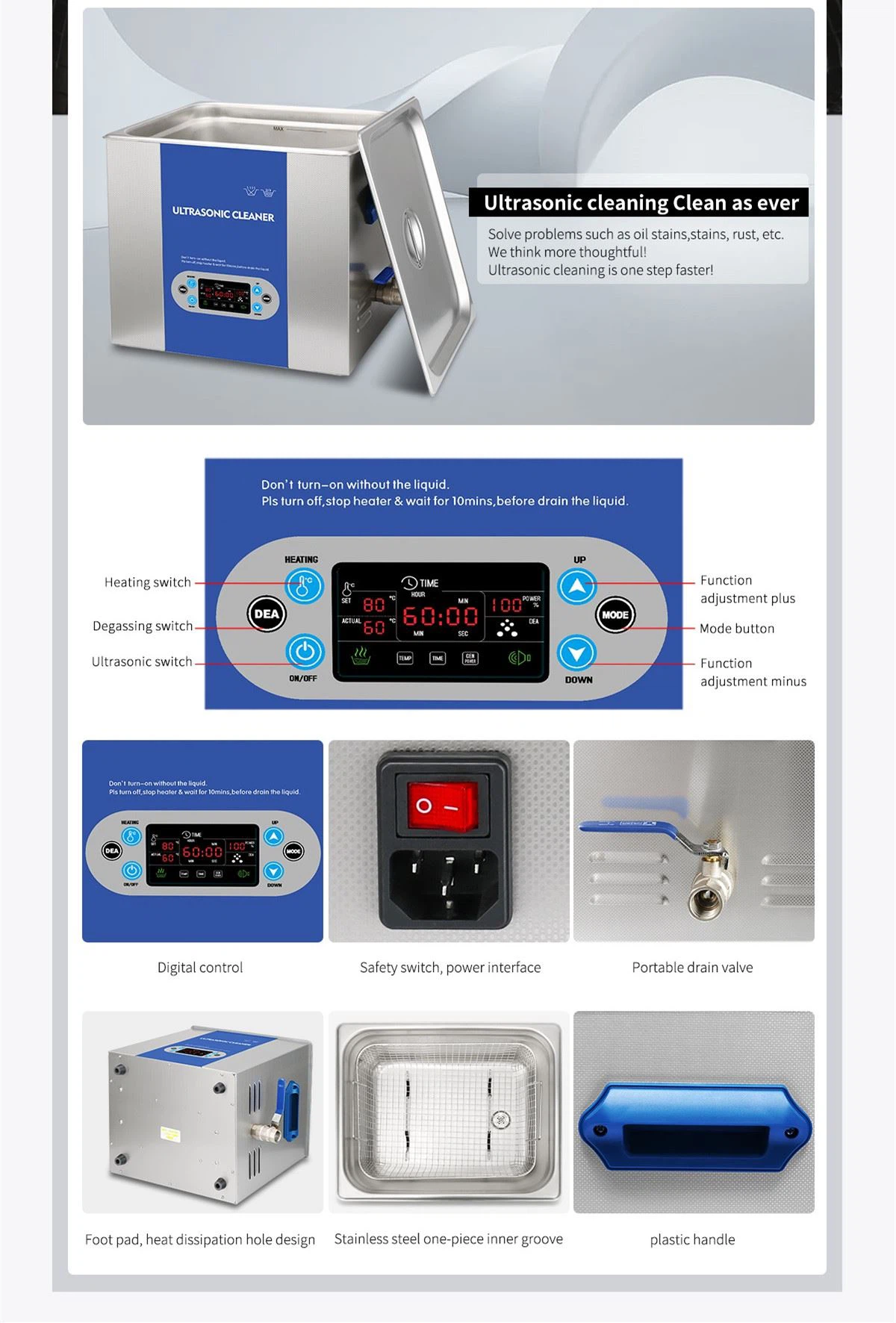 LCD display ultrasonic cleaner